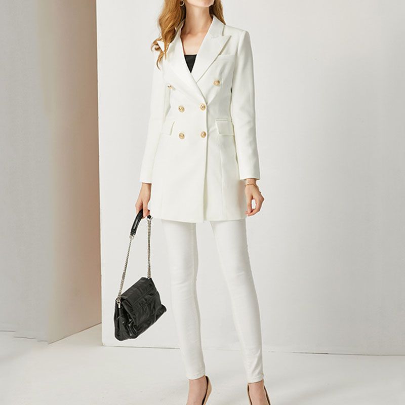 Tailored Satin Collar Blazer Dress Double Breasted Work Jacket Dress