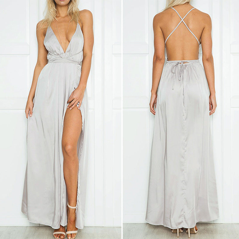 Strappy Criss Cross Thigh High Split Maxi Dress Backless