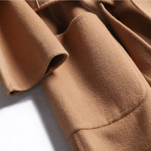 Free Shipping Camel Cashmere long Wool Trench Coat Womens