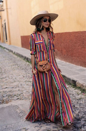 Bohemian Maxi Dress-Resort to Casual Styles Button Up Long Dress – sunifty