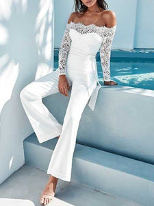 Cozy Lace Off The Shoulder Tie Jumpsuit Pantsuits