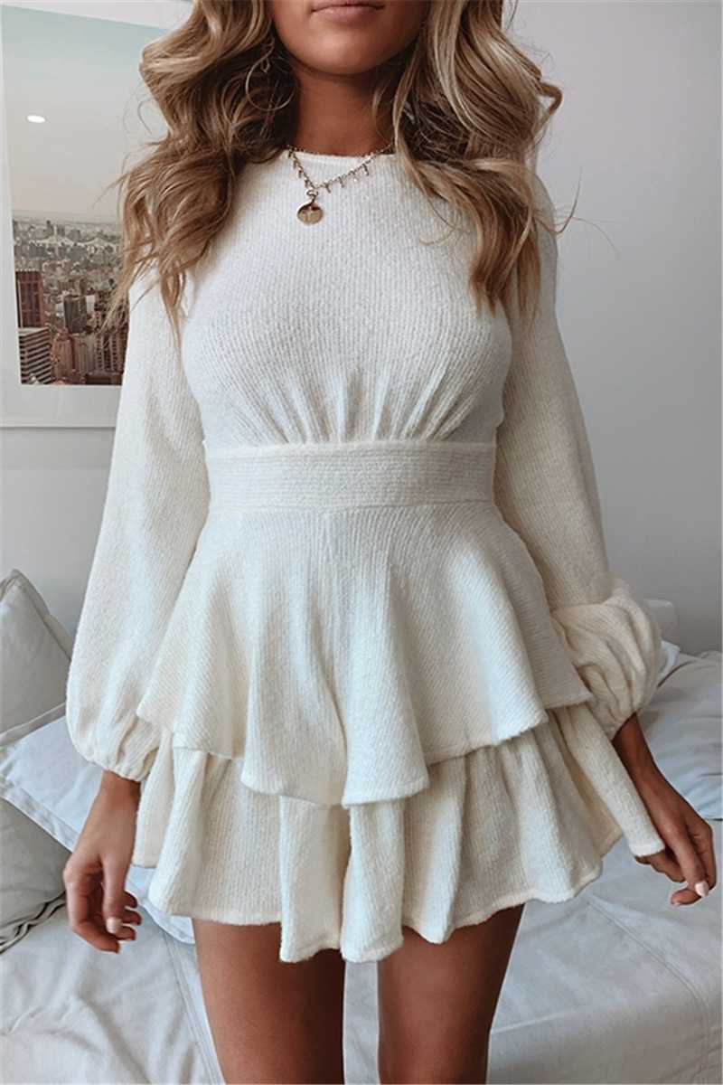Tiered Ruffled Short Knit Sweater Dress