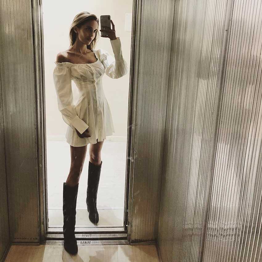 Flowy Long Puff Sleeve Off Shoulder Mini Dress