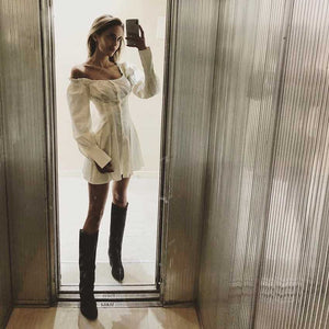 Flowy Long Puff Sleeve Off Shoulder Mini Dress