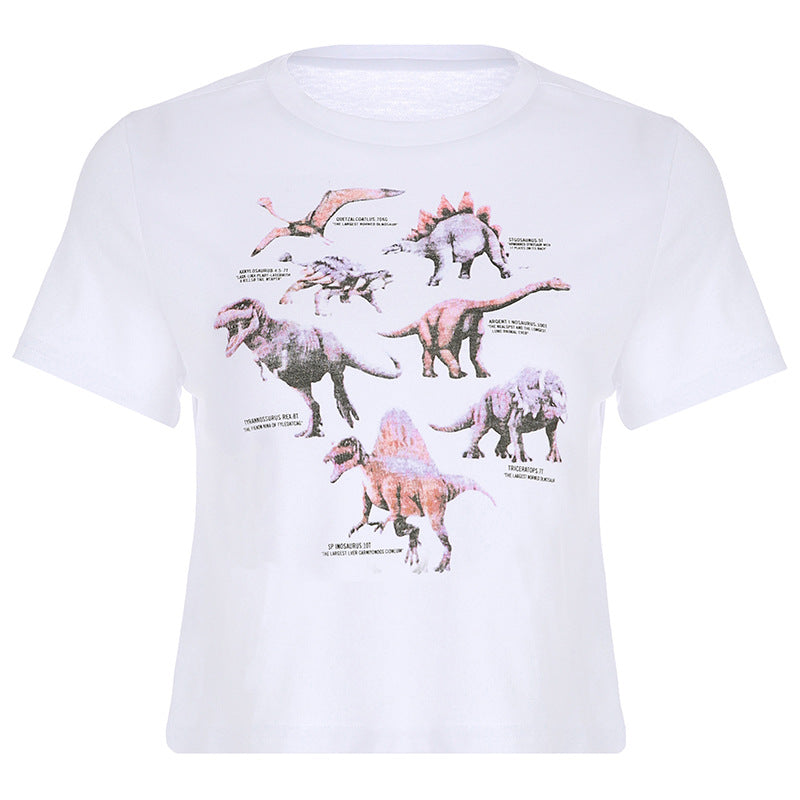 Cool Graphic Prints Jurassic Dinosaur Short Sleeve Crop Top Tee Shirt