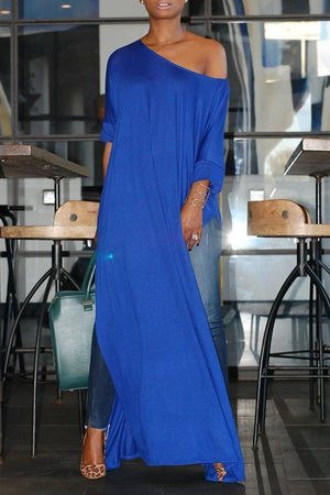 Off Shoulder High Split Batwing Long Dress