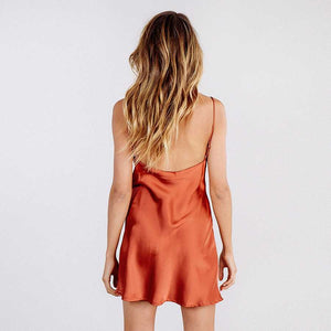 Cute Solid Color Cowl Neck Slip Long Satin Dress Low Back