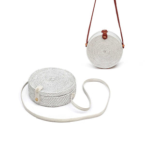 Boho Handmade Round Woven Handbag Bali Rattan Crossbody Beach Bag