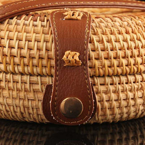 Boho Handmade Round Woven Handbag Bali Rattan Crossbody Beach Bag