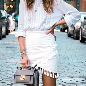 Hipster Tassels High Waist A Line Wraps Mini Skirt