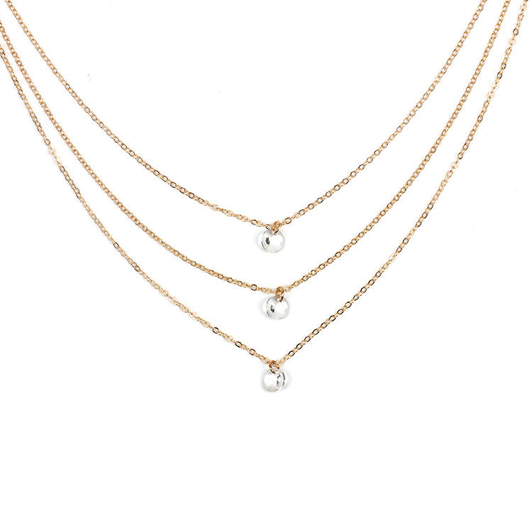 Multi Layered Gold Rhinestone Necklace Crystal Pendant