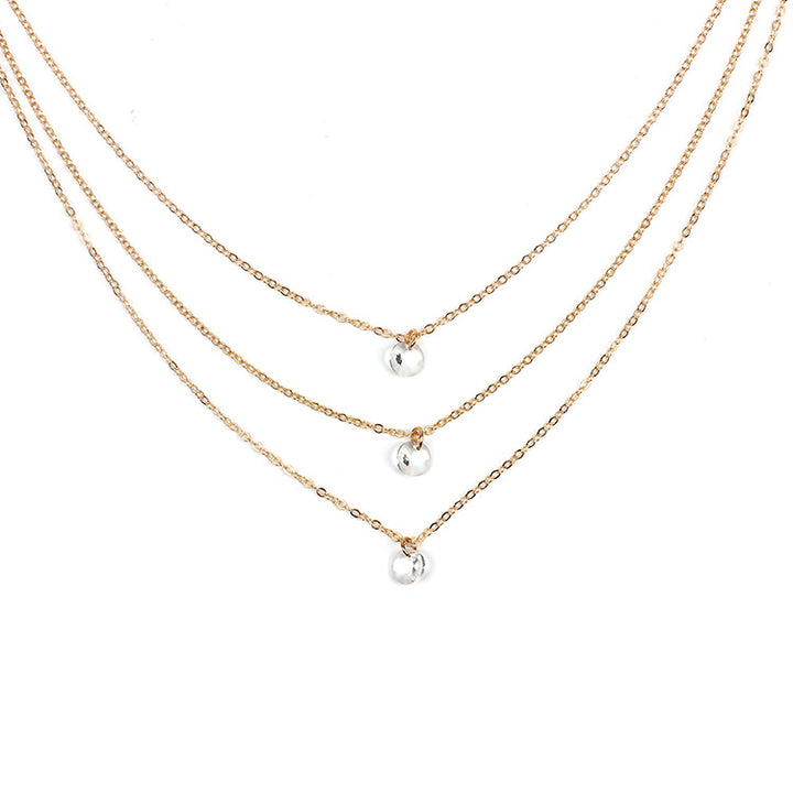 Multi Layered Gold Rhinestone Necklace Crystal Pendant