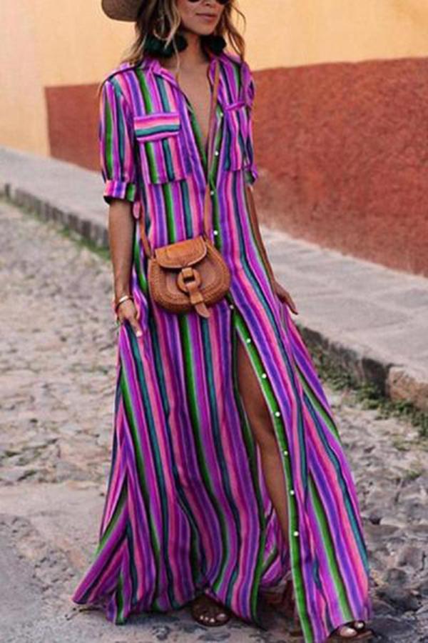 Bohemian Maxi Dress-Resort to Casual Styles Button Up Long Dress – sunifty