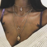 Gold Madonna Goddess Coin Crescent layered Necklace Set