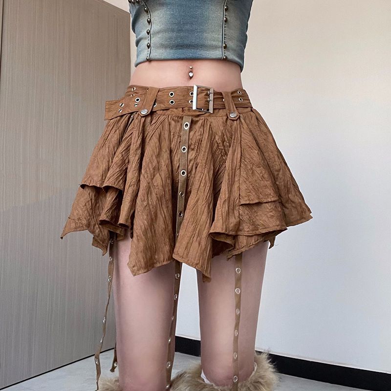 Steam Punk Retro Rock And Rags Ruffle Mini Irregular Hem Skirt