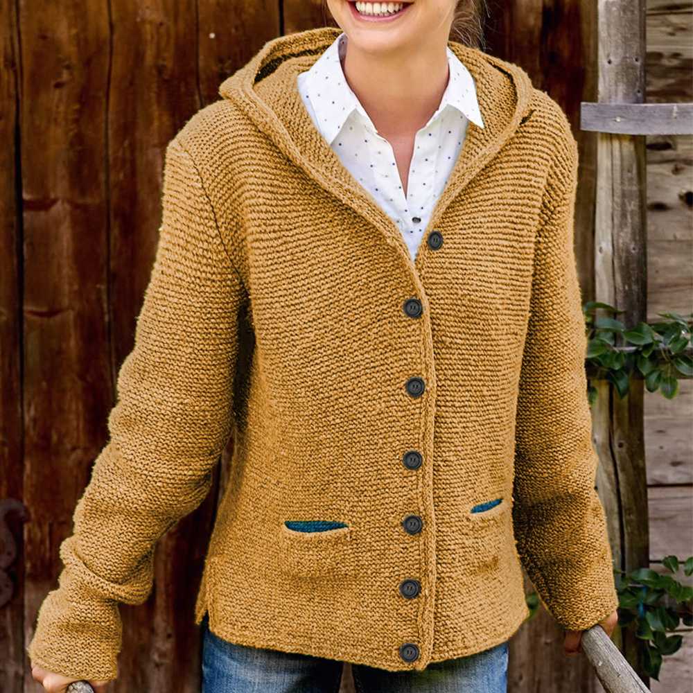 Oversized Knitted Women's Hooded Cardigan Knitted Sweater Jacket with Pocket