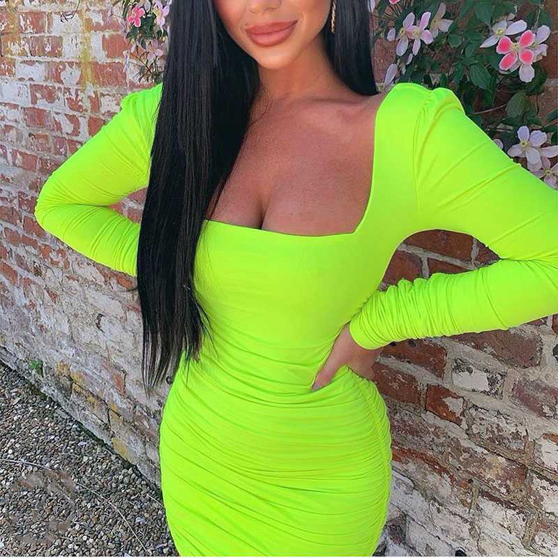 Charming Square Neck Tight Long Sleeve Ruched Bodycon Dress sunifty Charming Square Neck Tight Long Sleeve Ruched Bodycon Dress sunifty