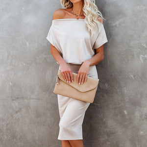 Casual Tummy Hide Slimming Off Shoulder Rib Knit Dress