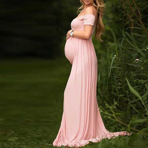 Pink Off The Shoulder Maternity Dresses Maxi