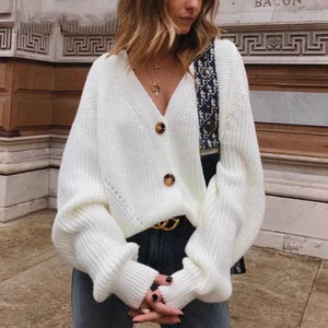 Off the shoulder sales button up sweater