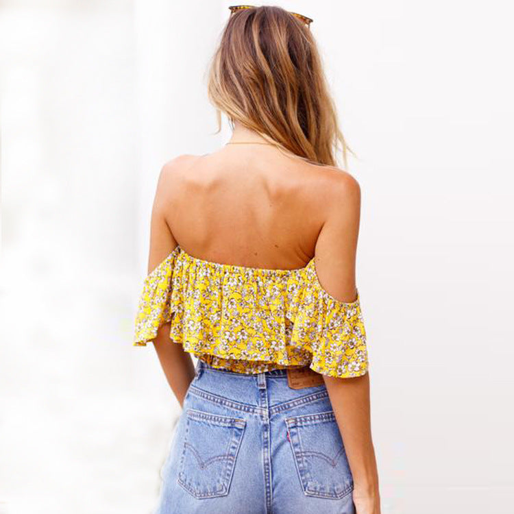 Floral Off The Shoulder Ruffle Layered Strapless Flounce Summer Top