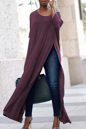 Off Shoulder High Split Batwing Long Dress