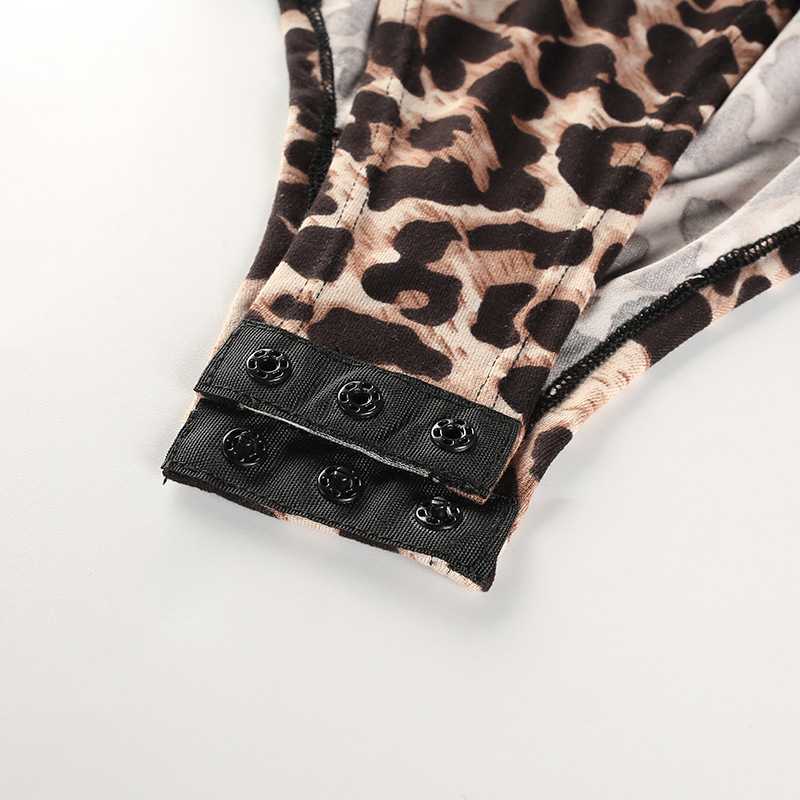 Cheetah Leopard Print Long Sleeve Thong Bodysuit