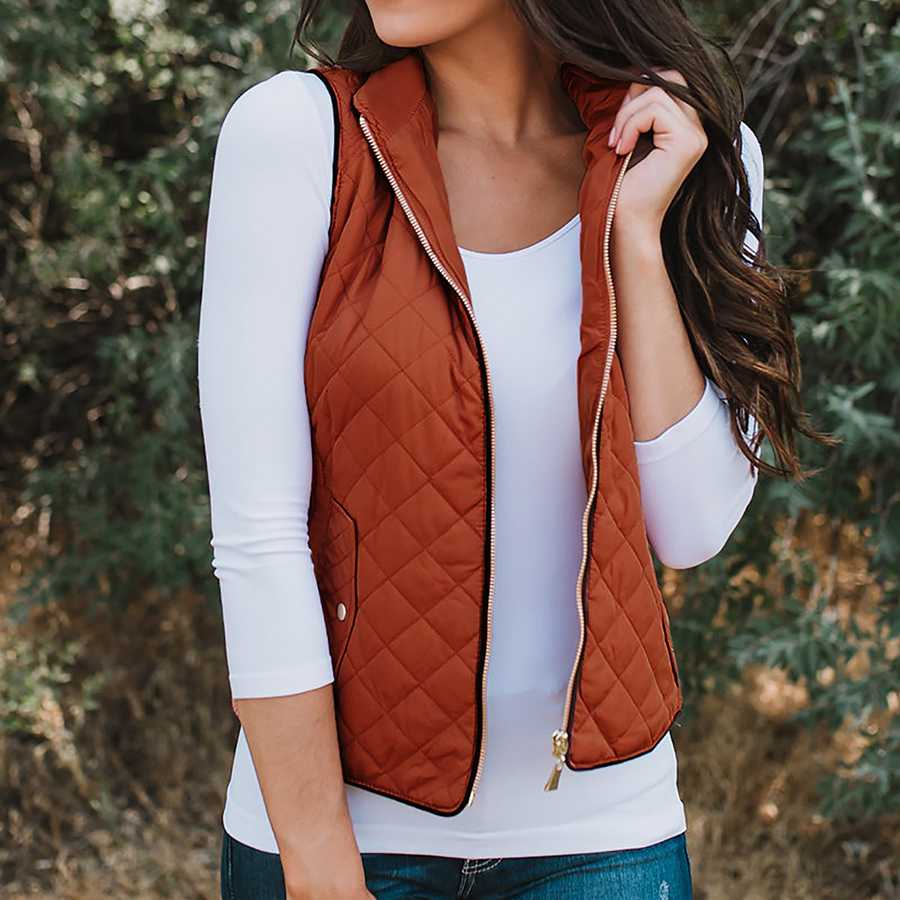 Quilted Cotton Zip Up Plaid Puffer Womens Vest