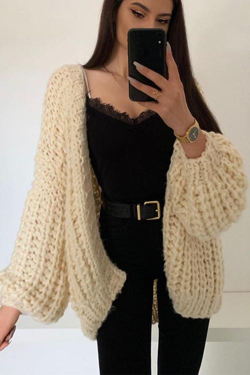 Mohair Chunky Oversized Cable Knit Baggy Sleeve Cardigan Sweater