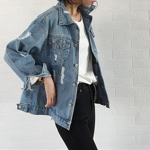 Oversized Light Washed Ripped Denim Jacket Womens – sunifty