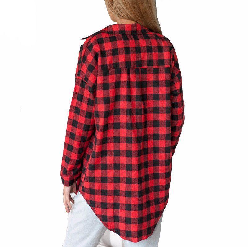 Vintage Overszied Red Black Plaid Flannel Tee Shirt Button Up