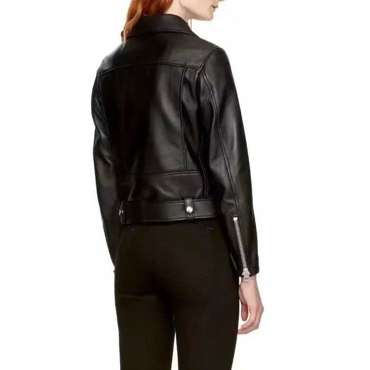 Womens Motorcycle Style Black Faux Leather Moto Jacket