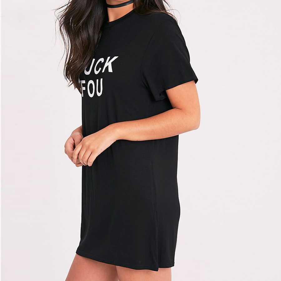 Personalized Women Slogan Black Tee Dress