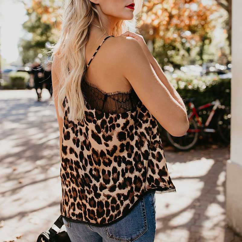 Retro Print Snake Leopard Lace Cami Tank Spaghetti Top