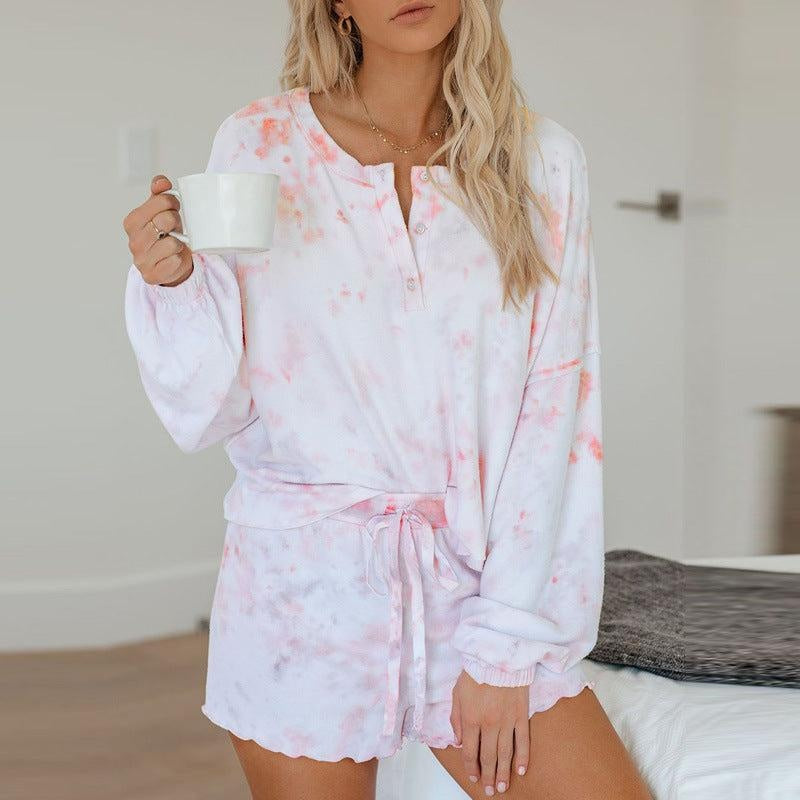 Aesthetic Pastel Tie Dye Knit Pullover Top And Scalloped Ruffle Knit Shorts Sets