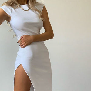 Elegant Flat Sleeve Jersey Knitted Side Thigh Split Short Dress