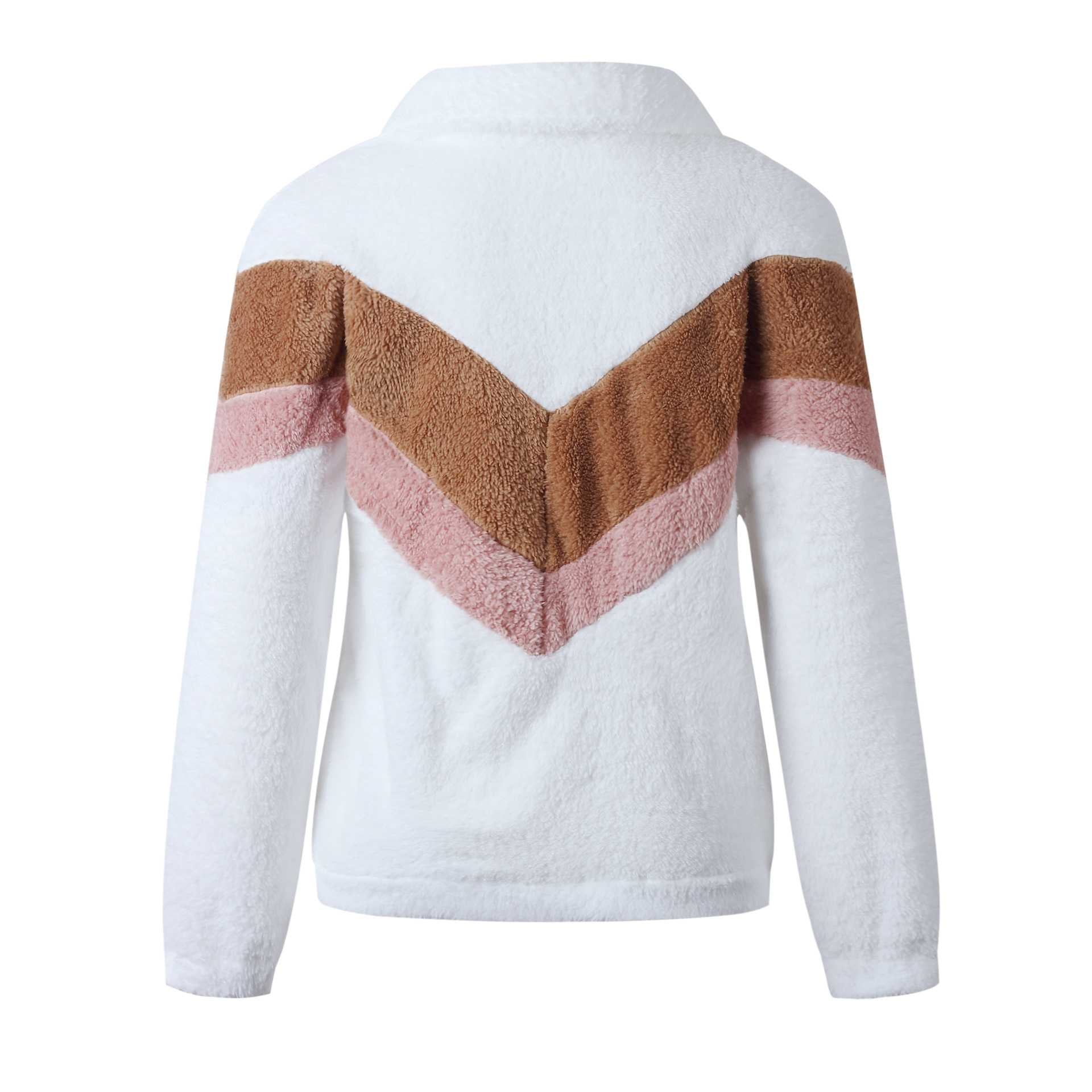 Cozy Colorblock Chevron Half Zip Faux Fur Sweatshirt Sherpa Pullover Jacket