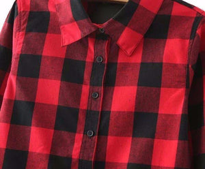 Vintage Overszied Red Black Plaid Flannel Tee Shirt Button Up
