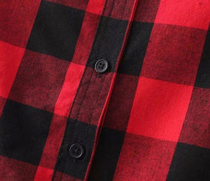 Vintage Overszied Red Black Plaid Flannel Tee Shirt Button Up