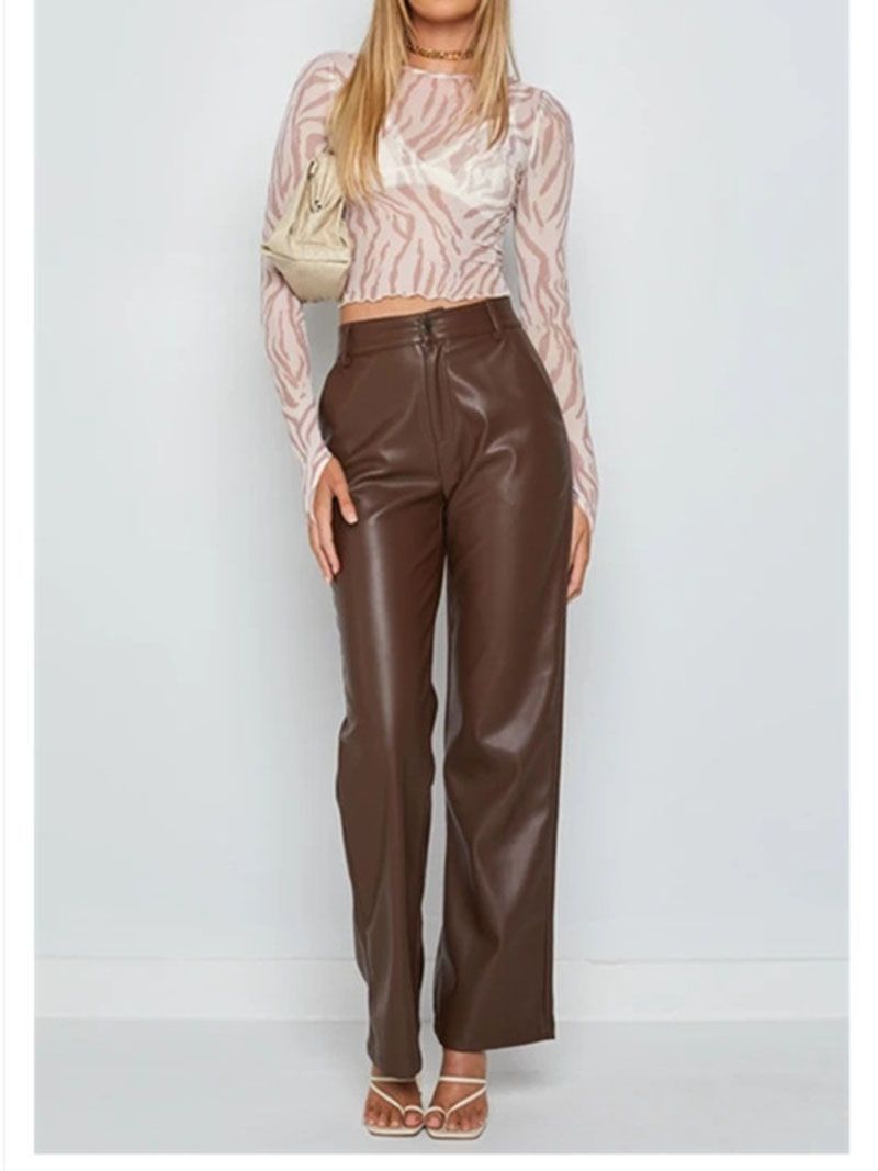 High Waisted Wide Leg Faux Pleather Patent Leather Pants For Wardrobe Essential