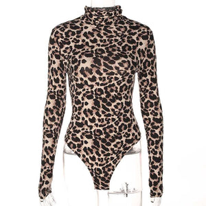 Cheetah Leopard Print Long Sleeve Thong Bodysuit
