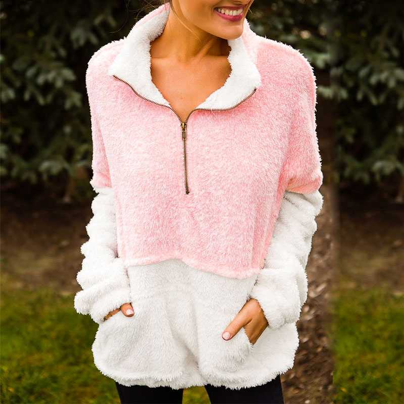 Two Toned Fuzzy Sherpa Fleece Pullover