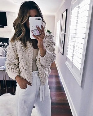 Thick Chunky Knit Pom Pom Sweater Popcorn Cardigan Jacket