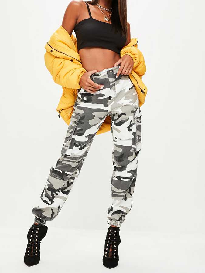 High Waisted Camouflage Cargo Trousers Camo Pants