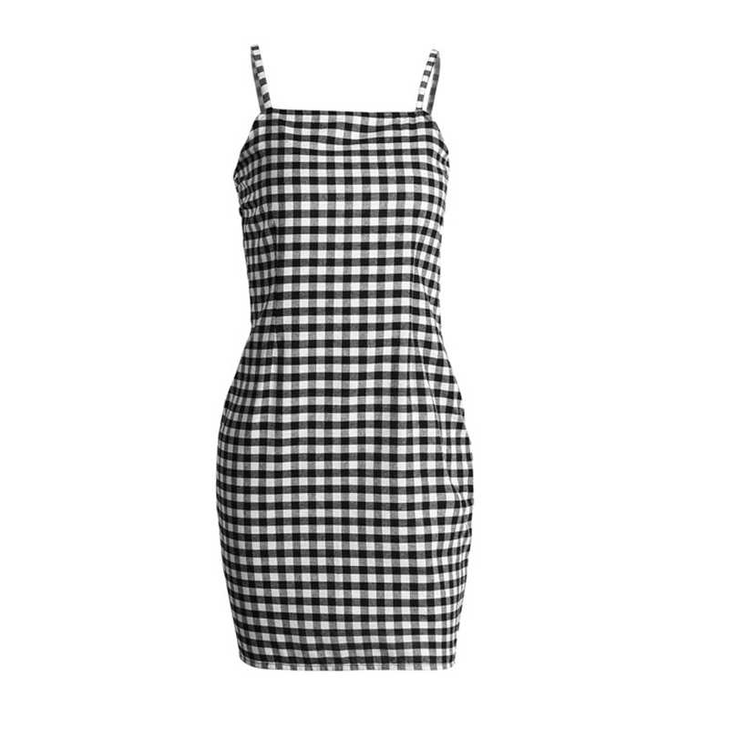 Retro Plaid Straight Neck Gingham Bodycon Dress – sunifty