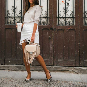 Hipster Tassels High Waist A Line Wraps Mini Skirt