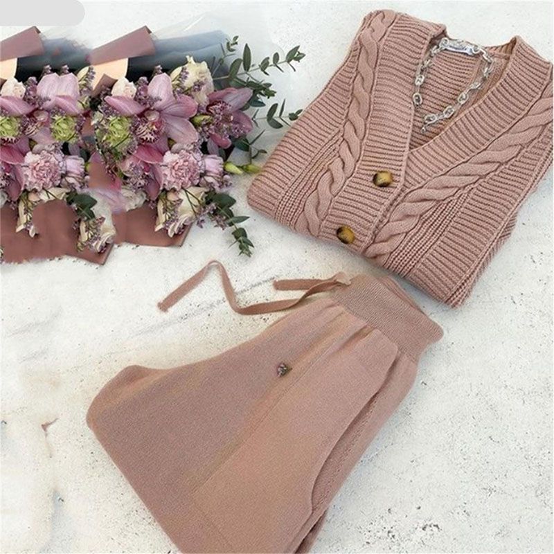 Chunky Knit Sweater and Pants Set Two Piece Loungewear Pajama Co ord