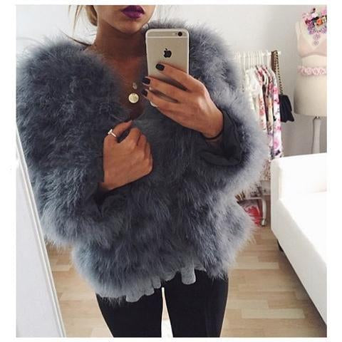 Classy Womens Furry Genuine Ostrich Feather Fur Coats Online