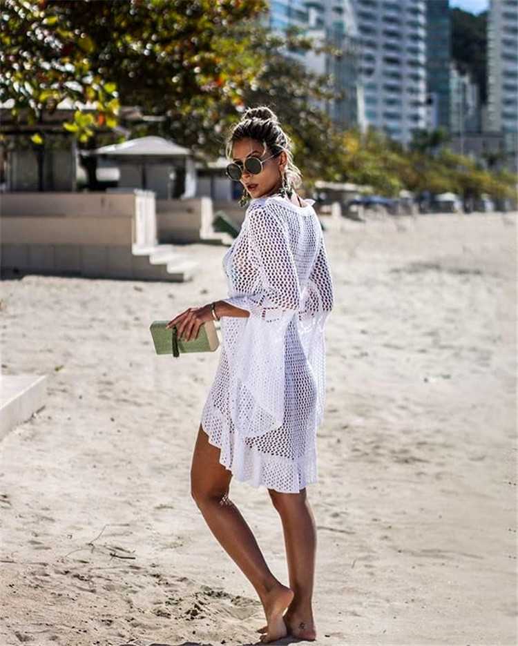 Boho High Low Puff Sleeve Crochet Beach Dress Swim Cover Ups – sunifty