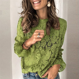 Elegant Lantern Sleeve Crochet Eyelet Mesh Lace Blouse Shirts – sunifty